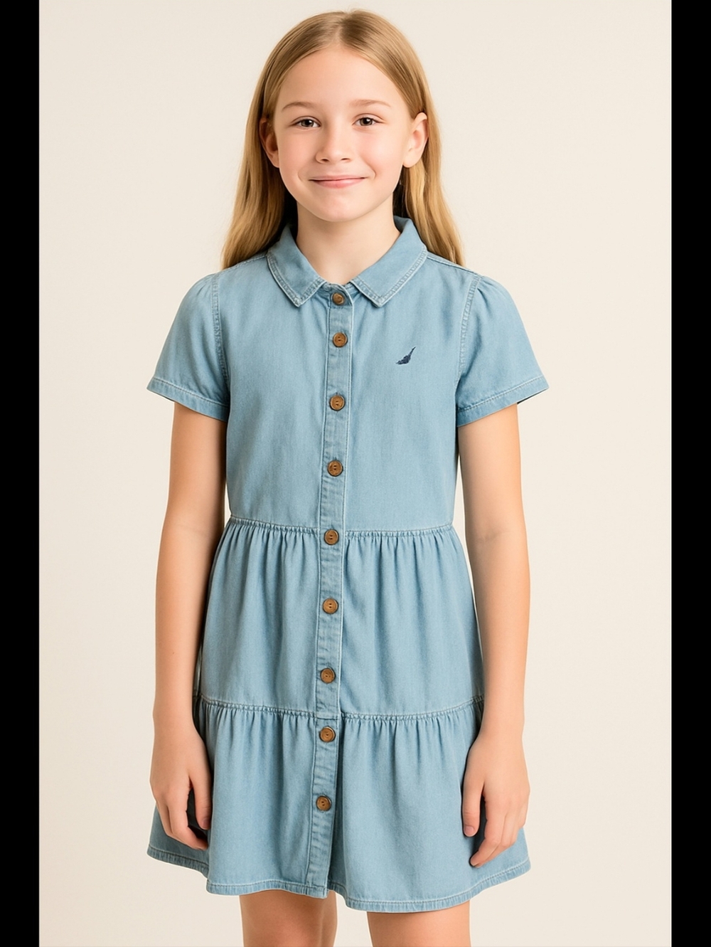 Nautica Girl's 100% Cotton Short Sleeve Super Soft Light Chambray Shirt Dress 16
